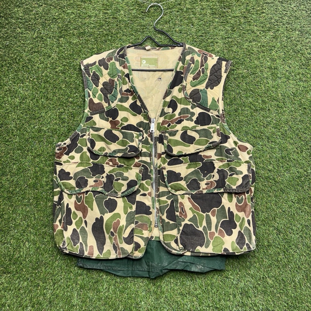 Vintage Hunting Vest Mens Large Frog Camo Waterfowl J.C. Penny Check Hunting